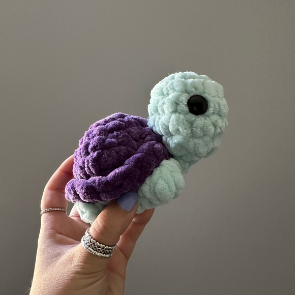 Jumbo Velvet Crochet Turtle, Handmade Crochet Plushie, Brand New Stuffie - Picture 2 of 3